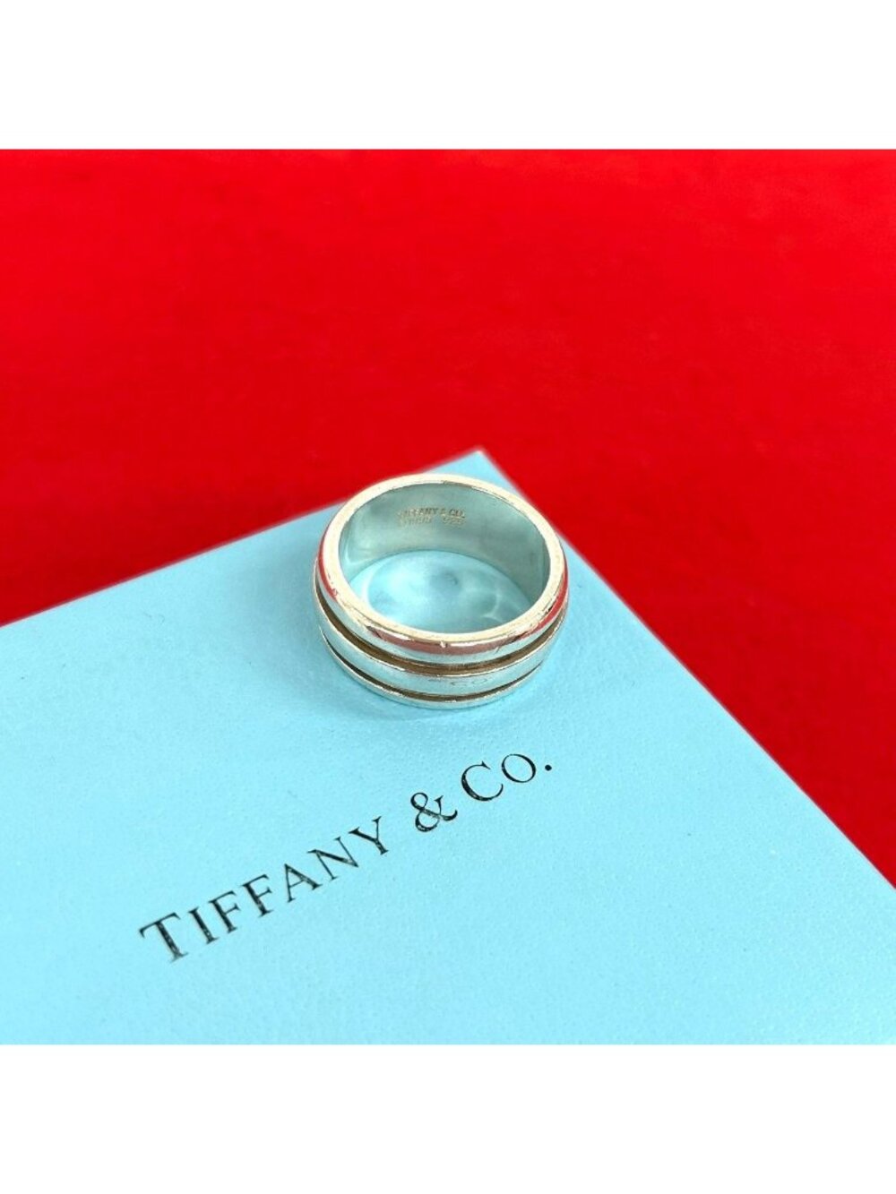 Tiffany & Co Vintage Grooved Double Line Ring 925 Sterling Silver